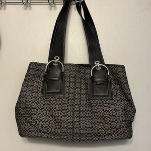 Early 2000s Double Strap Shoulder Bag with Monogram Print Large Silver Handware